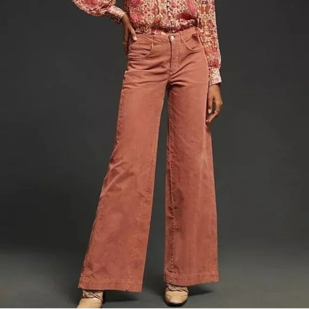 Anthropologie Pilcro The Gwen Wide-Leg Corduroy Pants Jeans Rusty Rose